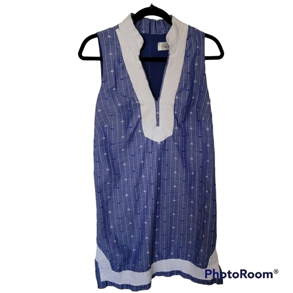 Eliza J Shift Sleveless Summer Dress Blue & White Size 8 - Picture 3 of 6